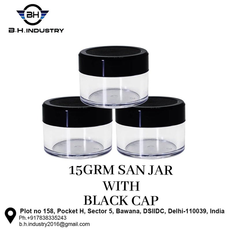 BHIndustry 15 Ml Acrylic Cosmetic Jars TransparentClear Set of 20 with Black Lid and Inner Lids  - Image 4