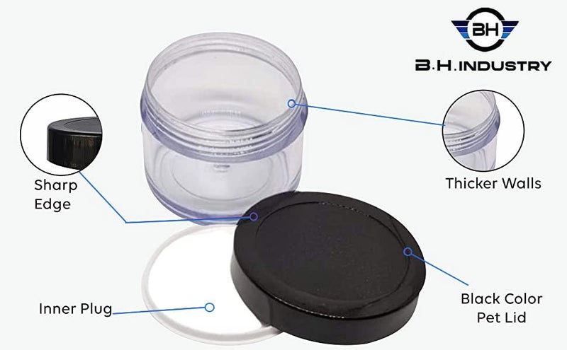BHIndustry 15 Ml Acrylic Cosmetic Jars TransparentClear Set of 20 with Black Lid and Inner Lids  - Image 3