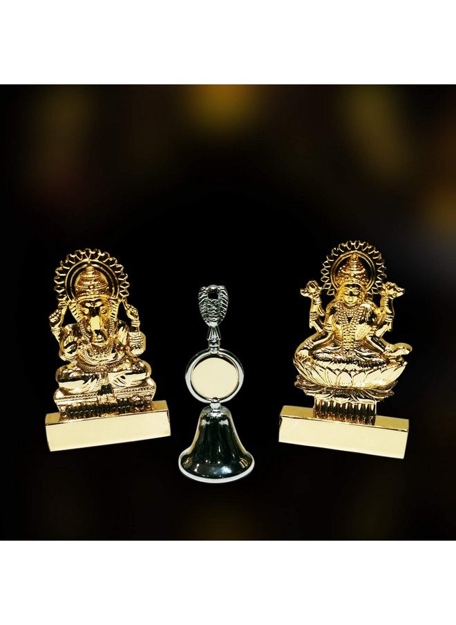 NorthLand Northland 24 Karat Gold Plated Laxmi Ganesha Idol Sculpture | Showpiece| Figurine with a Free Stainless Steel Bell for Puja Ghar | Prefect Gifts for Diwali  - Image 5
