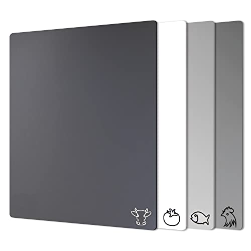 Fotouzy Plastic Cutting Boards with Food Icons, Flexible Cutting Mats, Set of 4, BPA-Free, Non-Porous, Non-slip Back and Dishwasher Safe, Modern Neutral Colors Gray - Image 1