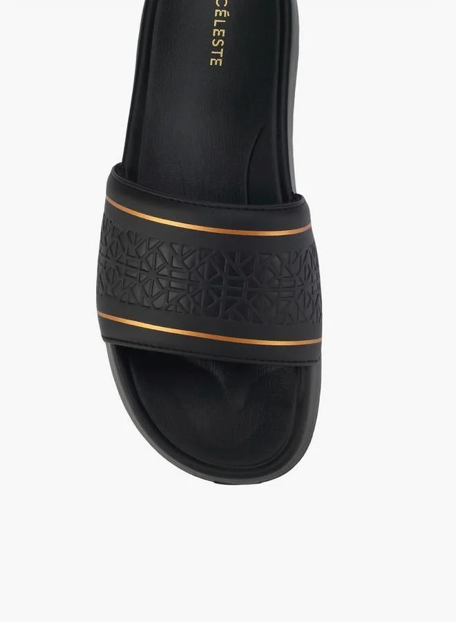 Celeste BLACK Women Embossed Slides for Women | Best Price UAE