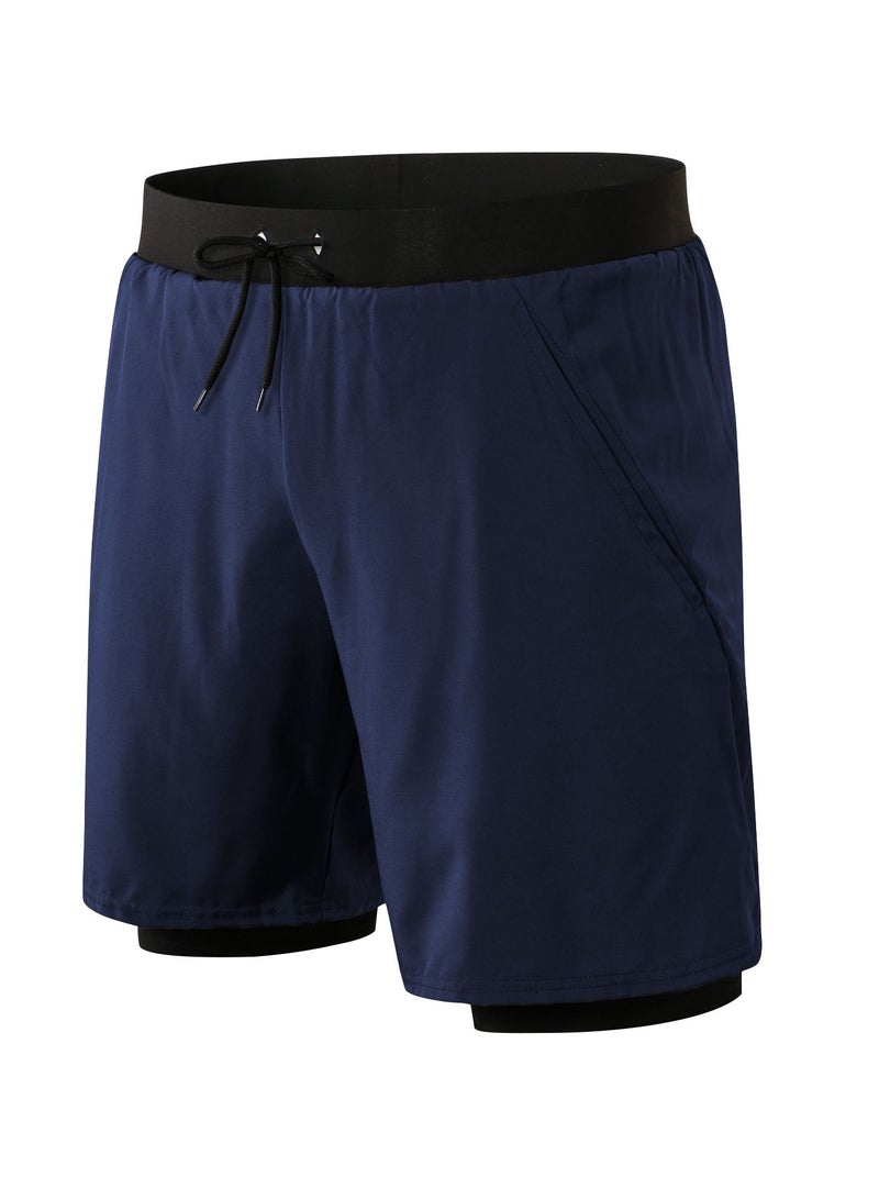 Men Quick Dry Breathable Elastic Shorts Dark Blue