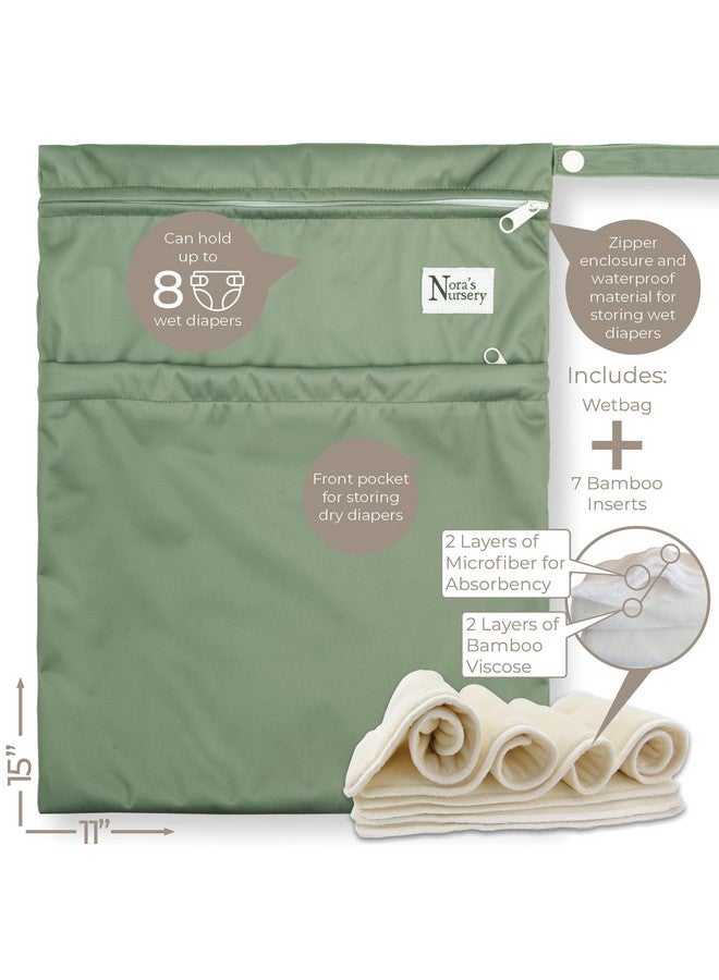 Nora's Nursery AWJ Cloth Diapers 7 Pack with 1 Wet Bag - Waterproof Cover, Washable, Reusable & One Size Adjustable Pocket Diapers for Newborns and Toddlers - Morning Dew - Image 3