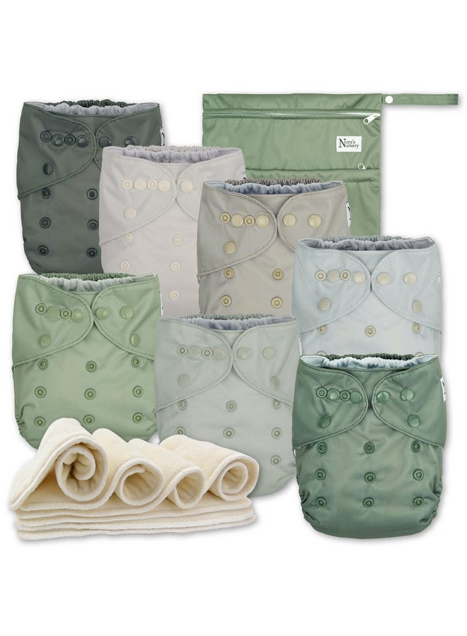 Nora's Nursery AWJ Cloth Diapers 7 Pack with 1 Wet Bag - Waterproof Cover, Washable, Reusable & One Size Adjustable Pocket Diapers for Newborns and Toddlers - Morning Dew - Image 1