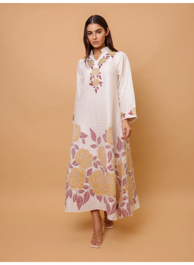 Ikkxa  Beautiful Design Printed Jalabiya Big Flowers Details for Women | Best Price UAE