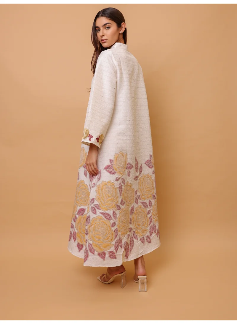 Ikkxa  Beautiful Design Printed Jalabiya Big Flowers Details for Women | Best Price UAE