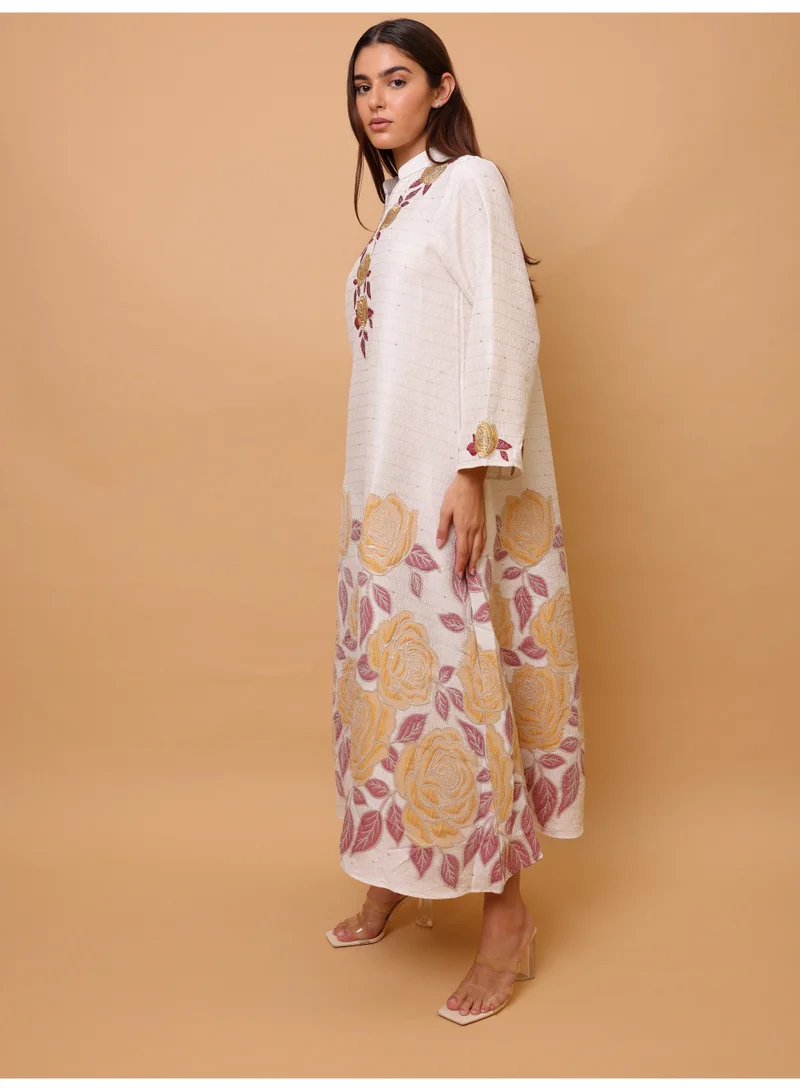 Ikkxa  Beautiful Design Printed Jalabiya Big Flowers Details for Women | Best Price UAE