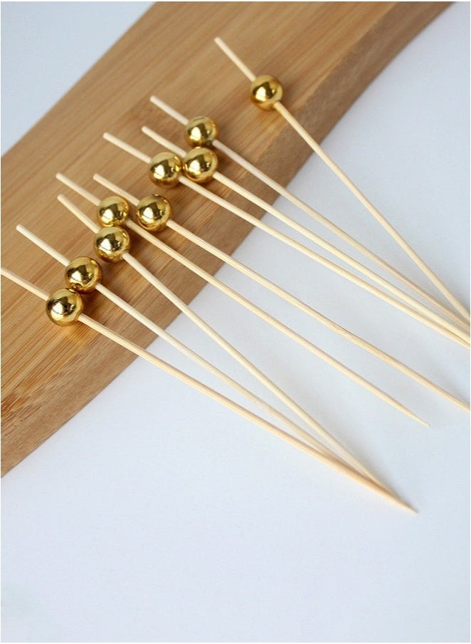 SHAOZHEN 100PCS Cocktail Picks, Fancy Toothpicks for Appetizers, Decorative Skewers for Appetizers Drinks Party Fruit,Wooden Bamboo Gold Ball Food Sticks - Image 4