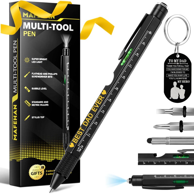 Fathers Day Gifts for Dad 9in1 MultiTool Pen with Engraved Keychain Unique Dad Gifts from Daughter Son Wife Birthday Gift for Men Who Have Everything Handy Gadgets for Husband Grandpa