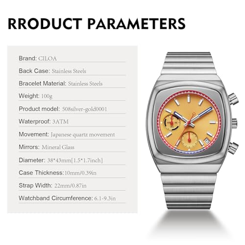 CILOA Mens Watches Chronograph Stainless Steel Waterproof Date Analog Business Fashion Wrist Watch for Men（Silver/Gold） - Image 4