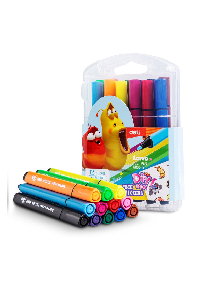 Deli EC153-12 Felt Pen 鈥?12 Assorted Colors (Fiber Tip, 4mm Triangular Barrel) - Image 1