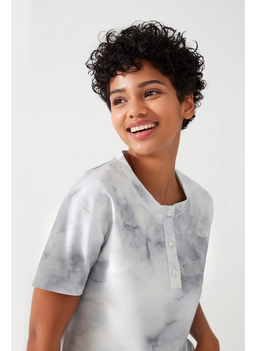 Los Ojos Women's Gray Batik Patterned Pajama Set Pj