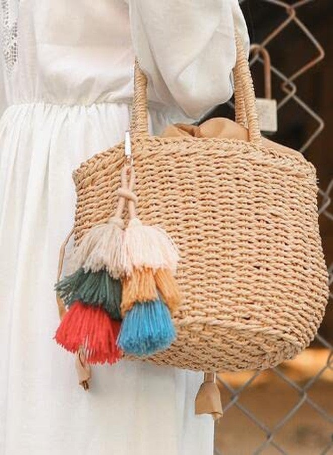 Jilukibo Colorful Tassel Bag Charm Key Chain for Women, Fashion Cute Bohemian Cotton Tassel Handbag Key Ring Pendant for Girls Purse Wallet Car - Image 5