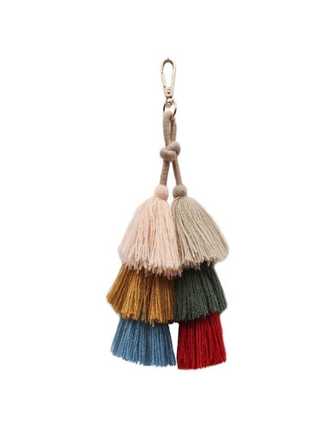 Jilukibo Colorful Tassel Bag Charm Key Chain for Women, Fashion Cute Bohemian Cotton Tassel Handbag Key Ring Pendant for Girls Purse Wallet Car - Image 1