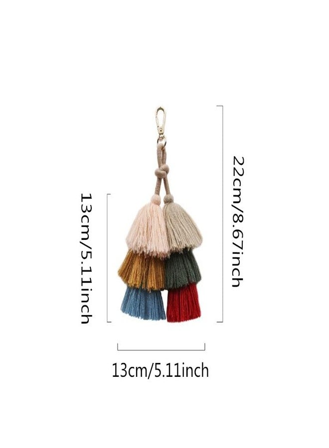 Jilukibo Colorful Tassel Bag Charm Key Chain for Women, Fashion Cute Bohemian Cotton Tassel Handbag Key Ring Pendant for Girls Purse Wallet Car - Image 2