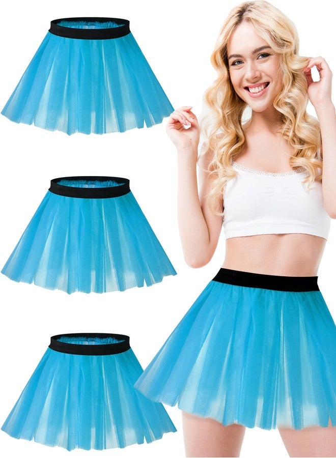 ShinyMatch 4 Pcs Carnival Tutu Skirt Women 3 Layer Tutu Dress Running Apparel for 80 90s Mardi Gras Costume Accessories(Blue) - Image 1