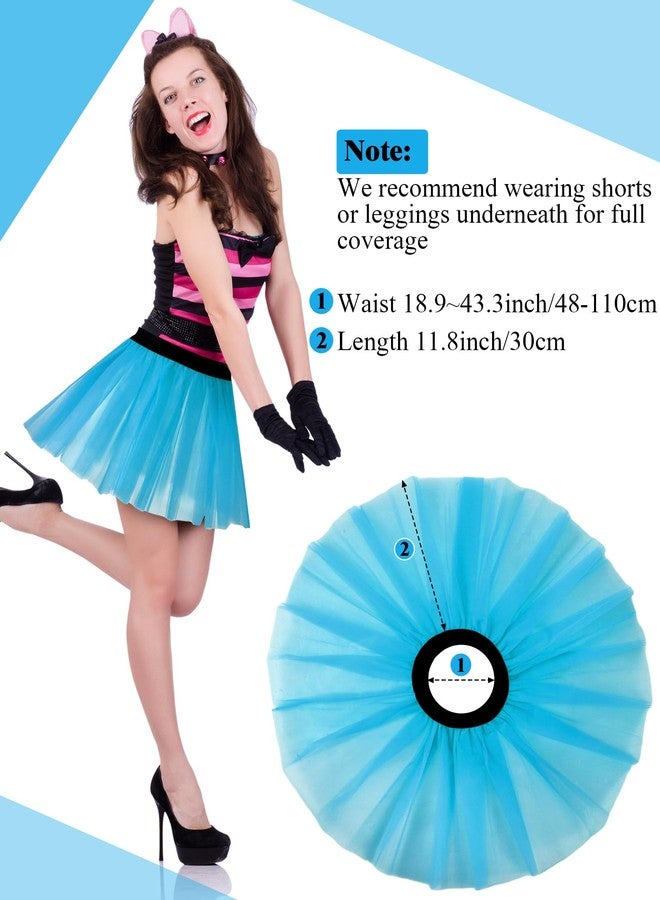 ShinyMatch 4 Pcs Carnival Tutu Skirt Women 3 Layer Tutu Dress Running Apparel for 80 90s Mardi Gras Costume Accessories(Blue) - Image 3