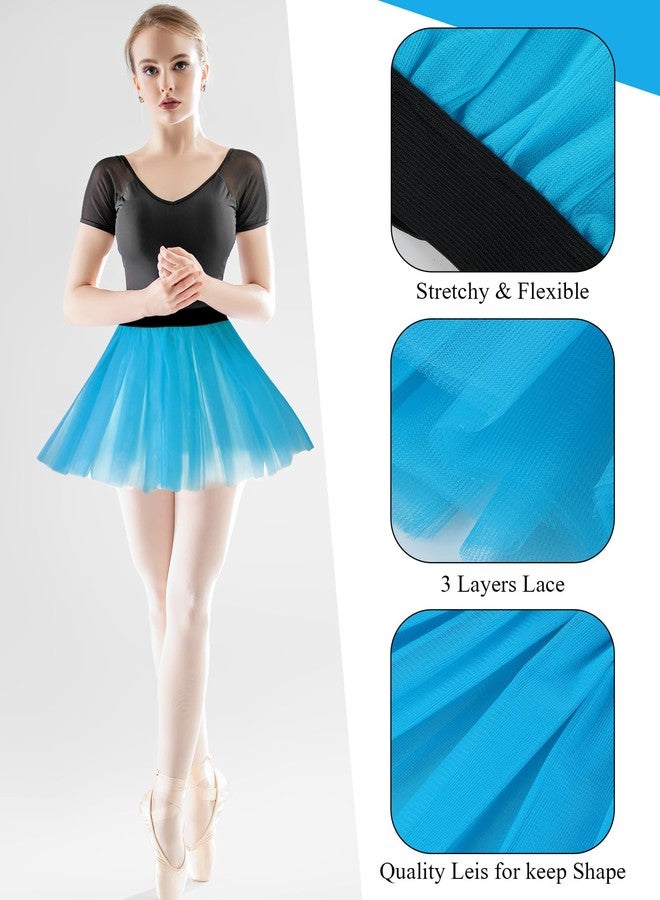 ShinyMatch 4 Pcs Carnival Tutu Skirt Women 3 Layer Tutu Dress Running Apparel for 80 90s Mardi Gras Costume Accessories(Blue) - Image 2