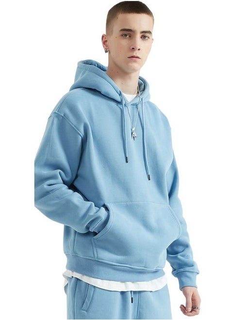 Unisex Plain Relaxed Fit Pullover Hoodie with Kangaroo Pockets