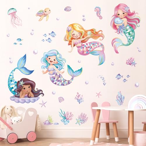 decalmile Under The Sea Mermaid Wall Decals Ocean Fish Starfish Turtle Wall Stickers Baby Nursery Girls Bedroom Bathroom Wall Decor - Image 3