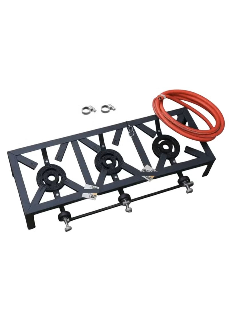 Stove with Three Burners With Gas Hose And 2 Clamps For Home Or Camping - Image 1