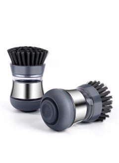 Home Care Dispensing Palm Brush Kitchen Scrubber with Stainless Steel Body and Sturdy Nylon Bristles Dishwashing Brush with Soap Dispenser for Dishes, Non-Stick Cookware, Stoves and Tiles(Black)  - Image 1