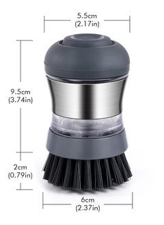 Home Care Dispensing Palm Brush Kitchen Scrubber with Stainless Steel Body and Sturdy Nylon Bristles Dishwashing Brush with Soap Dispenser for Dishes, Non-Stick Cookware, Stoves and Tiles(Black)  - Image 2