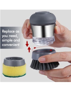 Home Care Dispensing Palm Brush Kitchen Scrubber with Stainless Steel Body and Sturdy Nylon Bristles Dishwashing Brush with Soap Dispenser for Dishes, Non-Stick Cookware, Stoves and Tiles(Black)  - Image 4