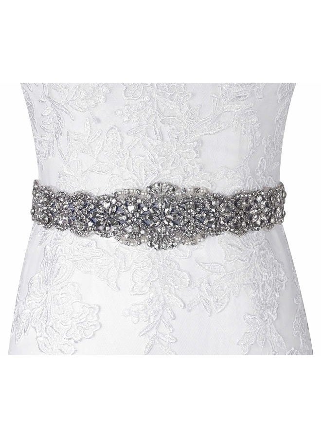 Lovful Bridal Crystal Rhinestone Braided Wedding Dress Sash Belt, Navy, One size - Image 2