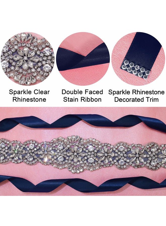 Lovful Bridal Crystal Rhinestone Braided Wedding Dress Sash Belt, Navy, One size - Image 5