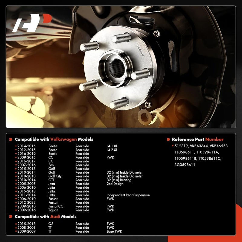 A-Premium Rear Wheel Bearing and Hub Assembly for Audi and Volkswagen - Image 2