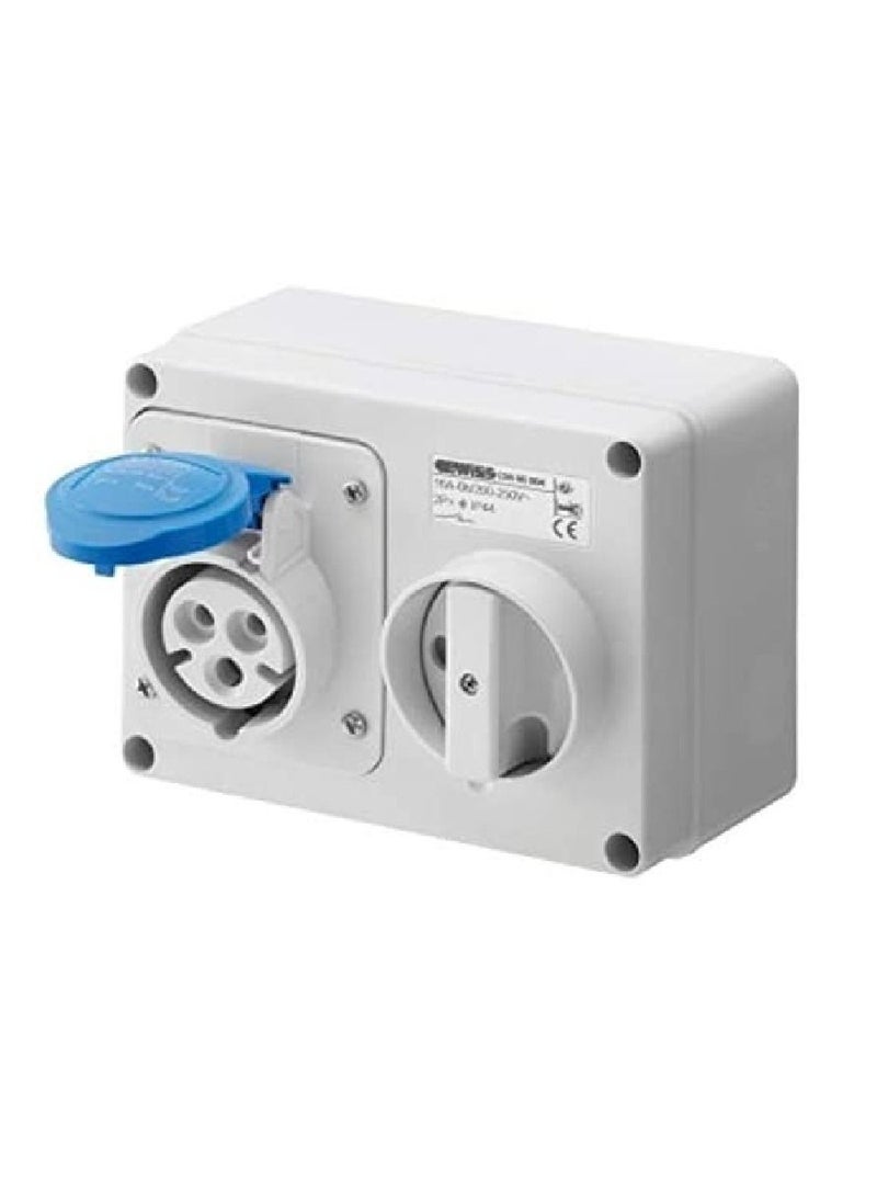 GEWiSS - Fixed Interlocked Horizontal Socket Outlet With Bottom Without Fuse Holder Base 2P+E 16A 200-250V 50/60hz 6h IP44 - Image 1