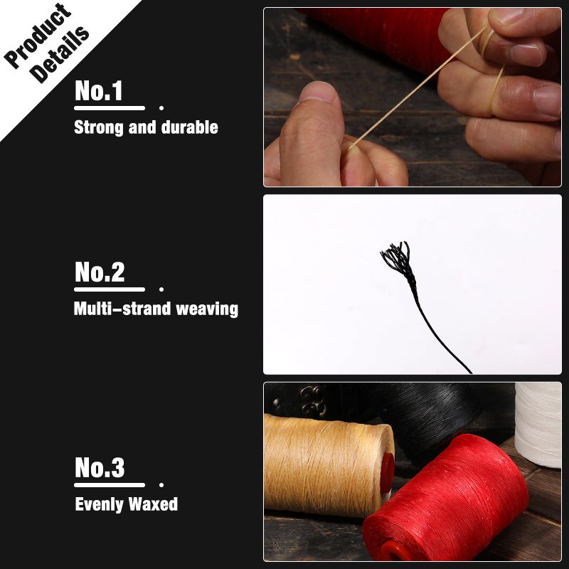 BUTUZE Waxed Thread, 550Yards Leather Thread for Hand Sewing, Wax String, Heavy Duty Linen for Leather Sewing, Bookbinding, Shoes Repair, Craft - Image 2