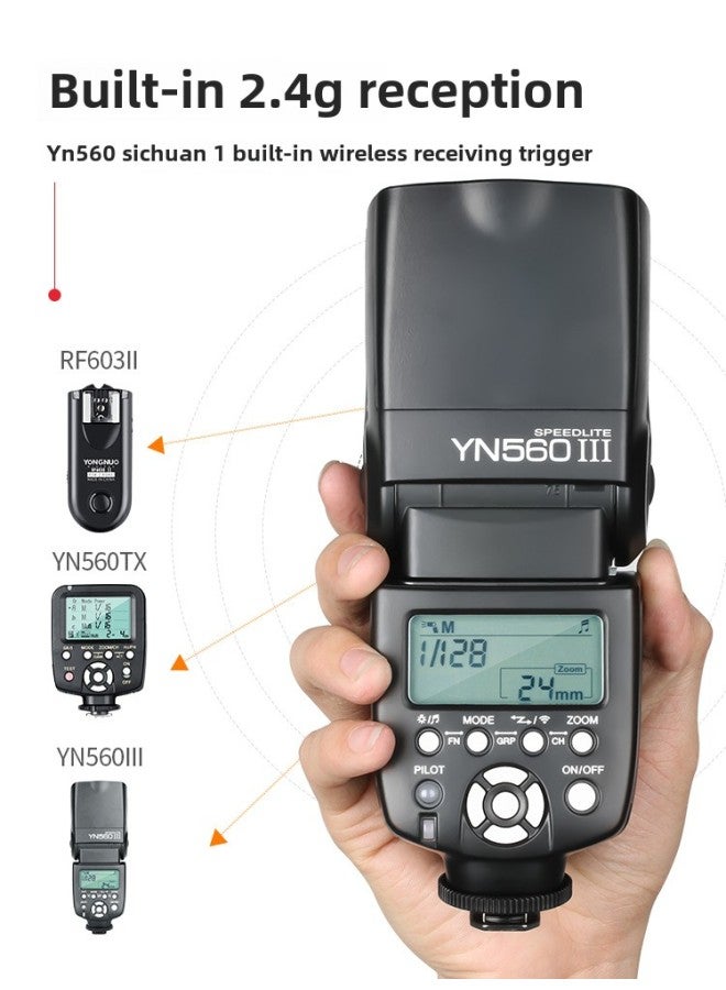Yongnuo YN560III Three-generation SLR Flash Is Suitable For Canon Nikon Universal External Top Off-machine Hot Shoe Photography-Color:YN 560III + Magnetic Chuck + Semi-circular Soft Mask - Image 3