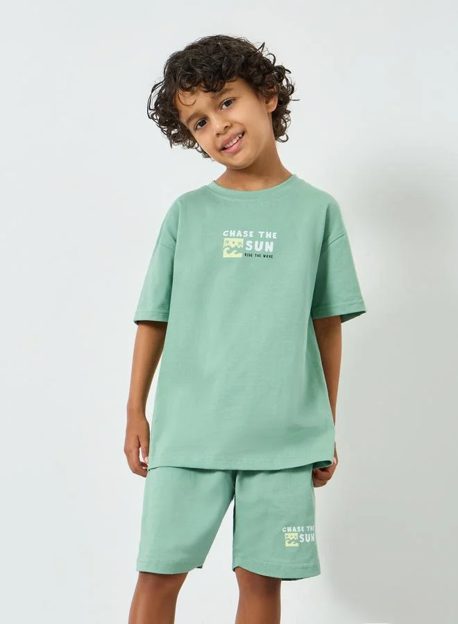Styli Boys Printed Oversized T-Shirt and Shorts Set