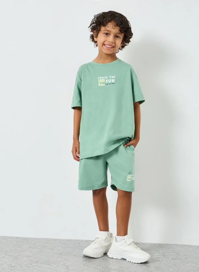 Styli Boys Printed Oversized T-Shirt and Shorts Set