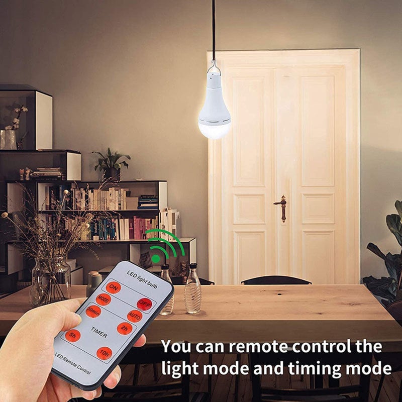 Solar Powered LED Bulb 2 Pack White - Solar Panel Charging 1800mAh Battery IP65 Waterproof Portable Camping Light for Indoor Outdoor Use - Image 2