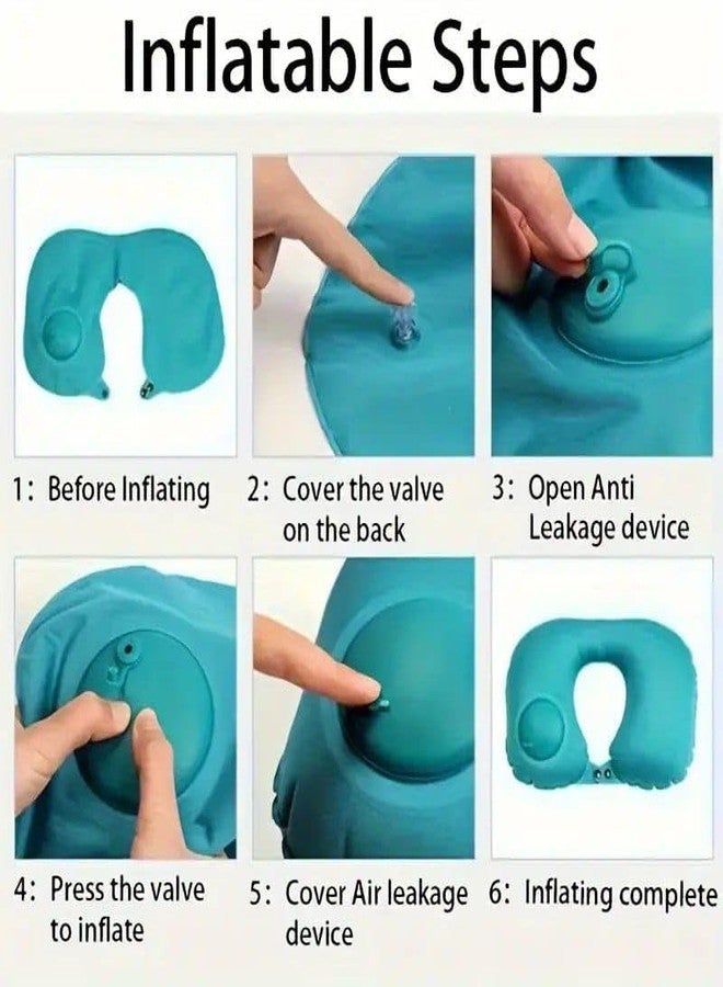 PTSCS Automatic Air Inflatable U-Shape Travel Pillow, Inflatable Travel Neck Pillow U-Shape Headrest Support for Office Train Car Airplane Neck Pillow (Turquois) - Image 2