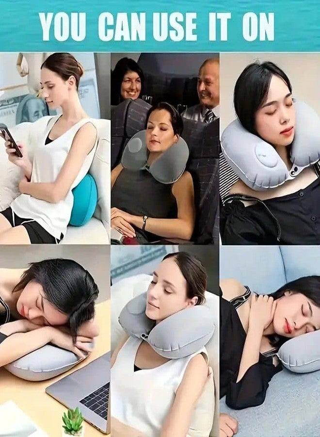 PTSCS Automatic Air Inflatable U-Shape Travel Pillow, Inflatable Travel Neck Pillow U-Shape Headrest Support for Office Train Car Airplane Neck Pillow (Turquois) - Image 4