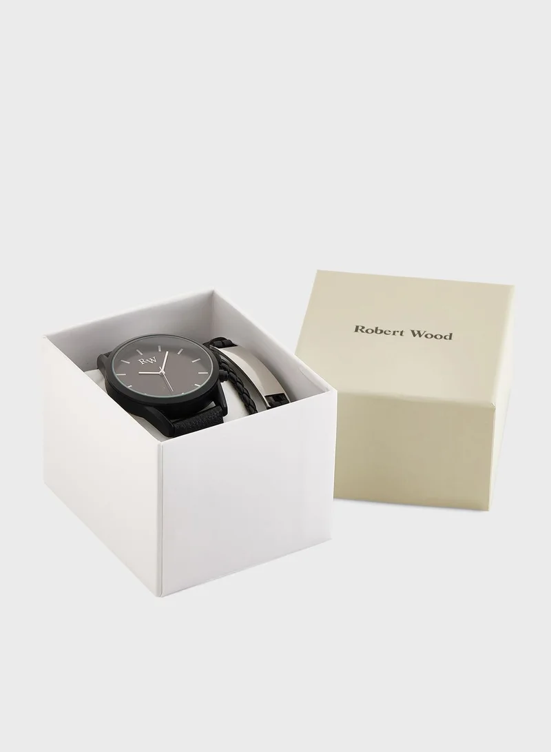 Robert Wood Analogue Watch And Bracelet Gift Set