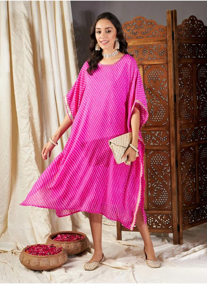 SASSAFRAS Lace Trim Striped V Neck Kaftan Dress with Slip by Styli