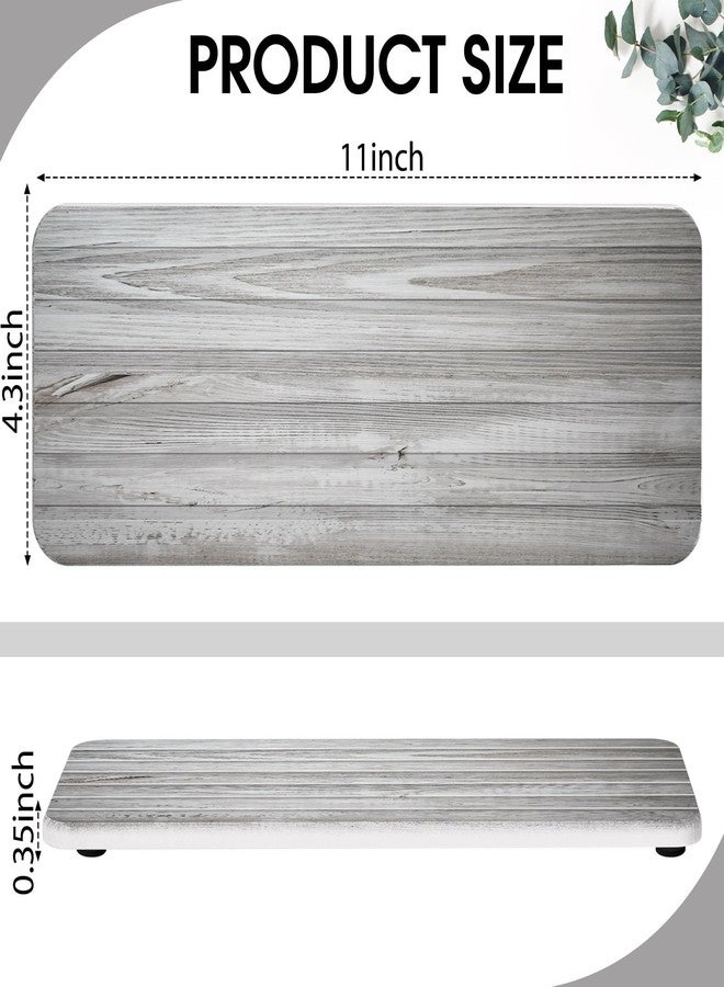 Photect 2 Pcs Water Absorbent Diatomite Coasters 8.6x4'' Diatomaceous Earth Drying Mat Grooved Water Absorbing Stone Drying Rectangle Bathroom Sink Tray for Soap Plant(Dark Gray,Wood Grain Style) - Image 2