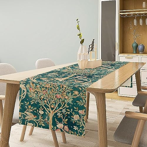 SXXLDNG William Morris Original Design Vintage Flowers Green Botanical Printed Table Runner Vintage Floral Table Runner for Dining Table Decor 13 x 36 Inch - Image 2