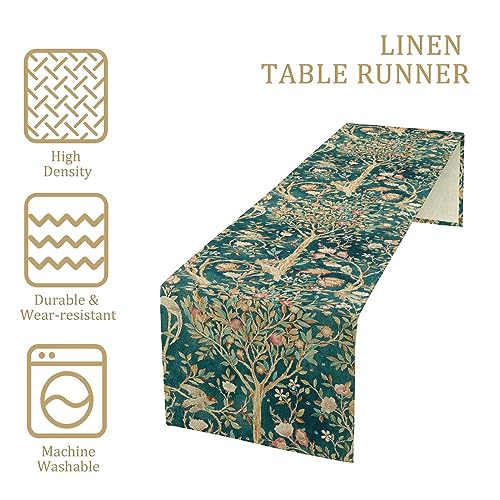 SXXLDNG William Morris Original Design Vintage Flowers Green Botanical Printed Table Runner Vintage Floral Table Runner for Dining Table Decor 13 x 36 Inch - Image 4