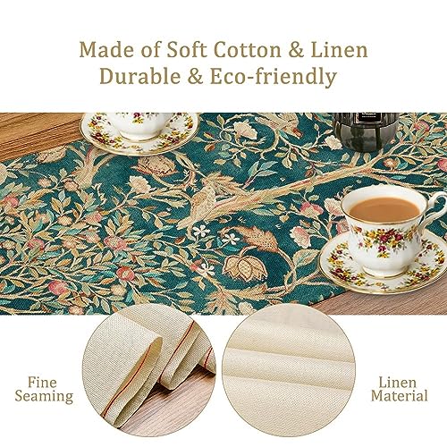SXXLDNG William Morris Original Design Vintage Flowers Green Botanical Printed Table Runner Vintage Floral Table Runner for Dining Table Decor 13 x 36 Inch - Image 5