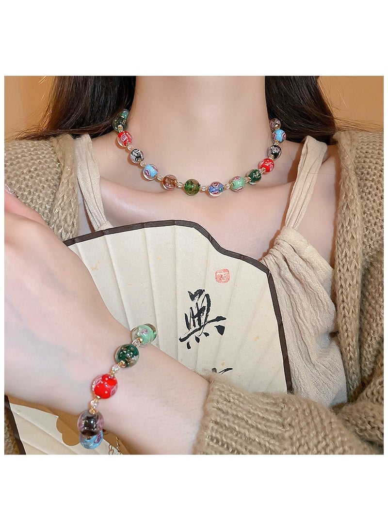 ILovhaprty Glass Beaded Necklace, Glass Beads Choker Necklace Colorful Pendant Necklace  - Image 3