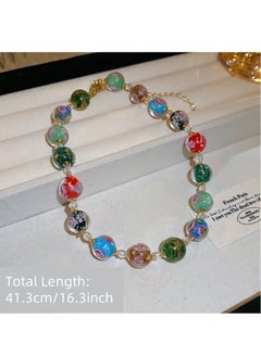 Glass Beaded Necklace, Glass Beads Choker Necklace Colorful Pendant Necklace