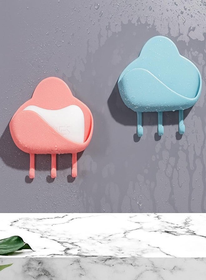 PURCHASE ZONE® Cloud Shaped Soap Holder, Plastic Soap Box, Wall Mounted Soap Tray, Punch Free Self Draining Soap Dish with Hooks, Bathroom Accessories, Bathroom Supplies [ Multicolor Pack of 2 ] - Image 1