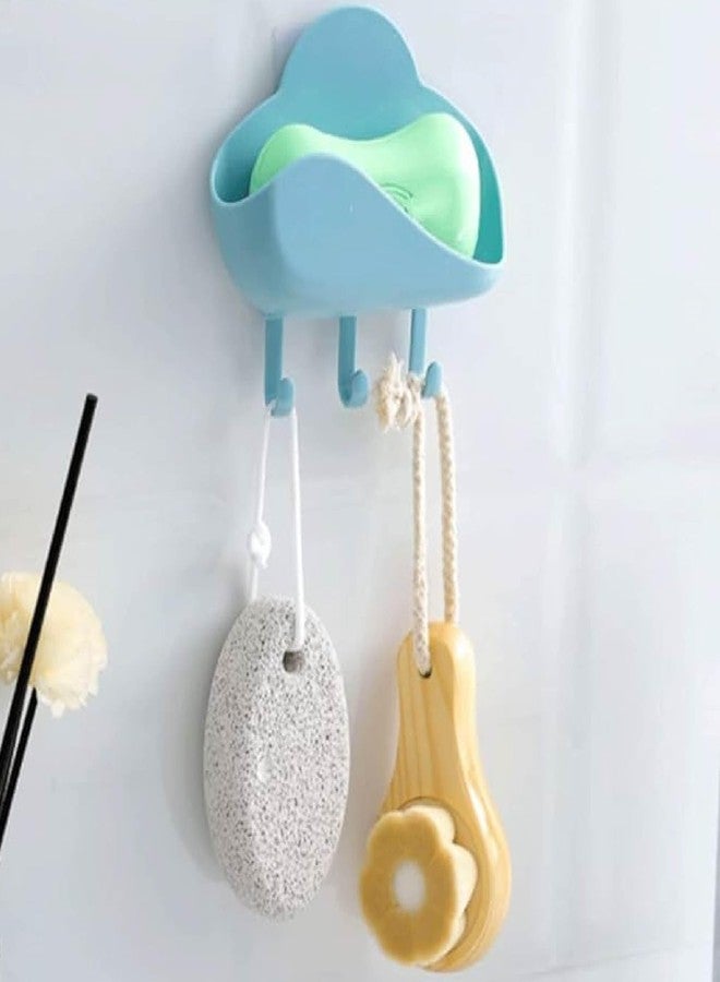PURCHASE ZONE® Cloud Shaped Soap Holder, Plastic Soap Box, Wall Mounted Soap Tray, Punch Free Self Draining Soap Dish with Hooks, Bathroom Accessories, Bathroom Supplies [ Multicolor Pack of 2 ] - Image 2
