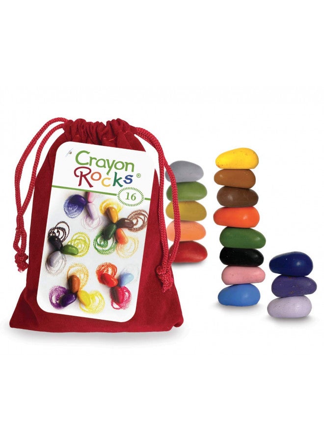 Crayon Rocks, Crayons in a Rock Shape, 16 Count, Tripod Grip Made For Handwriting Development in Kids and Toddlers, Fun & Educational, Creative Activity, Comes in a Red Velvet Bag - 16 Colors - Image 1